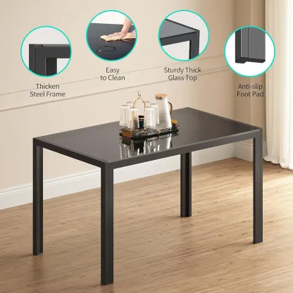Juego de comedor de 5 piezas con mesa de vidrio y sillas para 4 personas, diseño moderno con cuero PU, ideal para cocina, sala de estar, apartamentos y decoración del hogar.