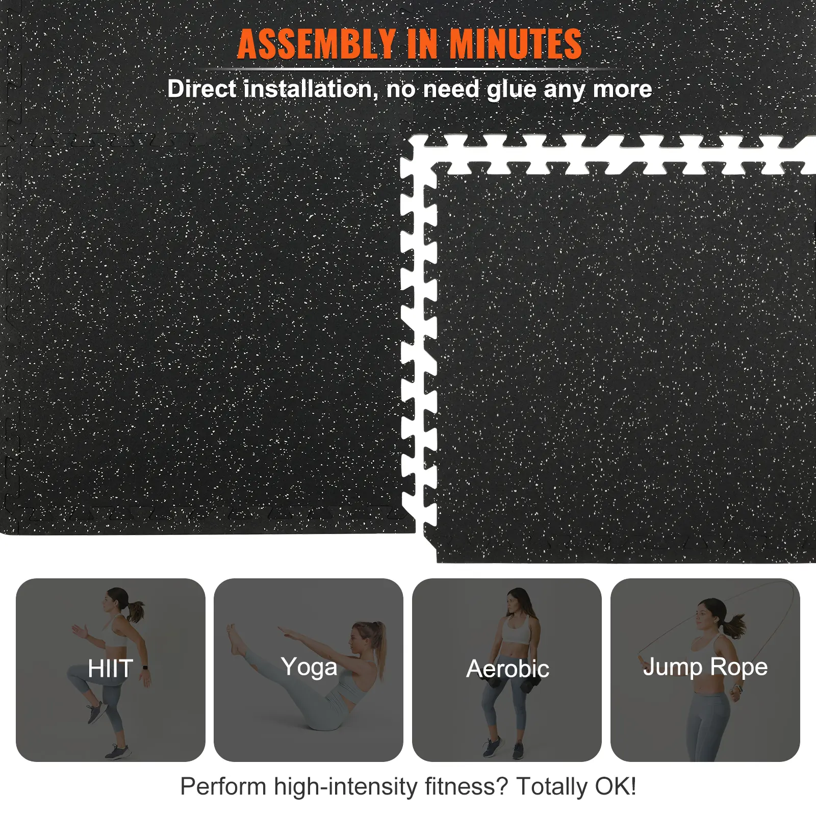 25 alfombrillas de gimnasio de 1/2 pulgada de grosor, 24" x 24", de espuma EVA y goma, entrelazables, con cobertura de 100 pies cuadrados, suelo tipo puzle impermeable para gimnasio, hogar, garaje y sótano.