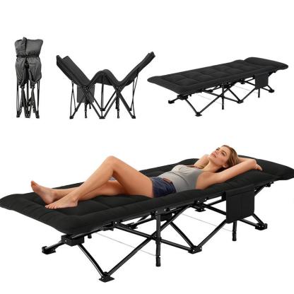 Cama plegable extra grande color negro (60*170 cm), especialmente para exteriores: diseño portátil ideal para camping, viajes y oficina.Con estructura de metal resistente y bolsillos laterales de almacenamiento.