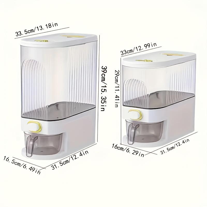 GHQ Rice Dispenser with Measuring Cup & Time Scale - 11.02LB/22.05LB Dustproof Stackable Durable Plastic Multi-Compartment Food-Safe Set for Kitchen Storage Organization, Home Organization, Ingredient Holding
