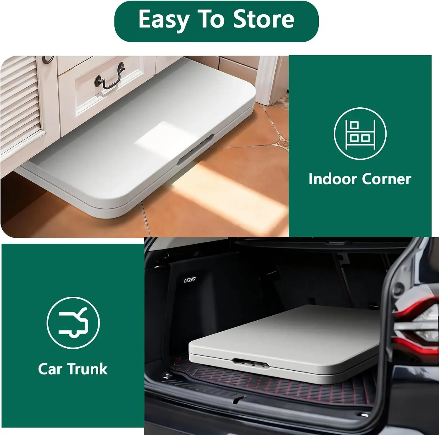 Mesa Plegable de 6 Pies, Paquete de 2/4, Mesa de Plástico Resistente con Asa de Transporte, Plegable por la Mitad con Patas de Acero, Portátil para Fiestas, Bodas, Banquetes, Camping y Picnics, Interior y Exterior, Blanca.