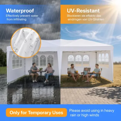 Carpa Gazebo Plegable Resistente de 10 x 20 Pies, Tela Oxford 420D Impermeable y con Protección UV, Techo Triangular, Estructura Ajustable en 3 Niveles, 6 Paredes Laterales, Mosquiteros y Accesorios de Acero Reforzado, Ideal para Bodas y Camping.