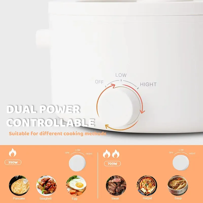 Olla eléctrica portátil de 2 L con revestimiento cerámico antiadherente, multifuncional, calentamiento rápido y protección contra sobrecalentamiento, ideal para ramen, pasta y fondue.