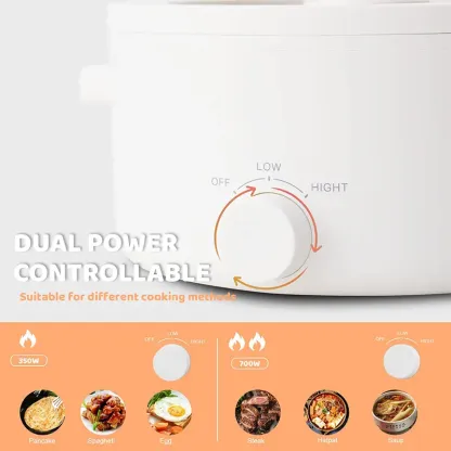 Olla eléctrica portátil de 2 L con revestimiento cerámico antiadherente, multifuncional, calentamiento rápido y protección contra sobrecalentamiento, ideal para ramen, pasta y fondue.