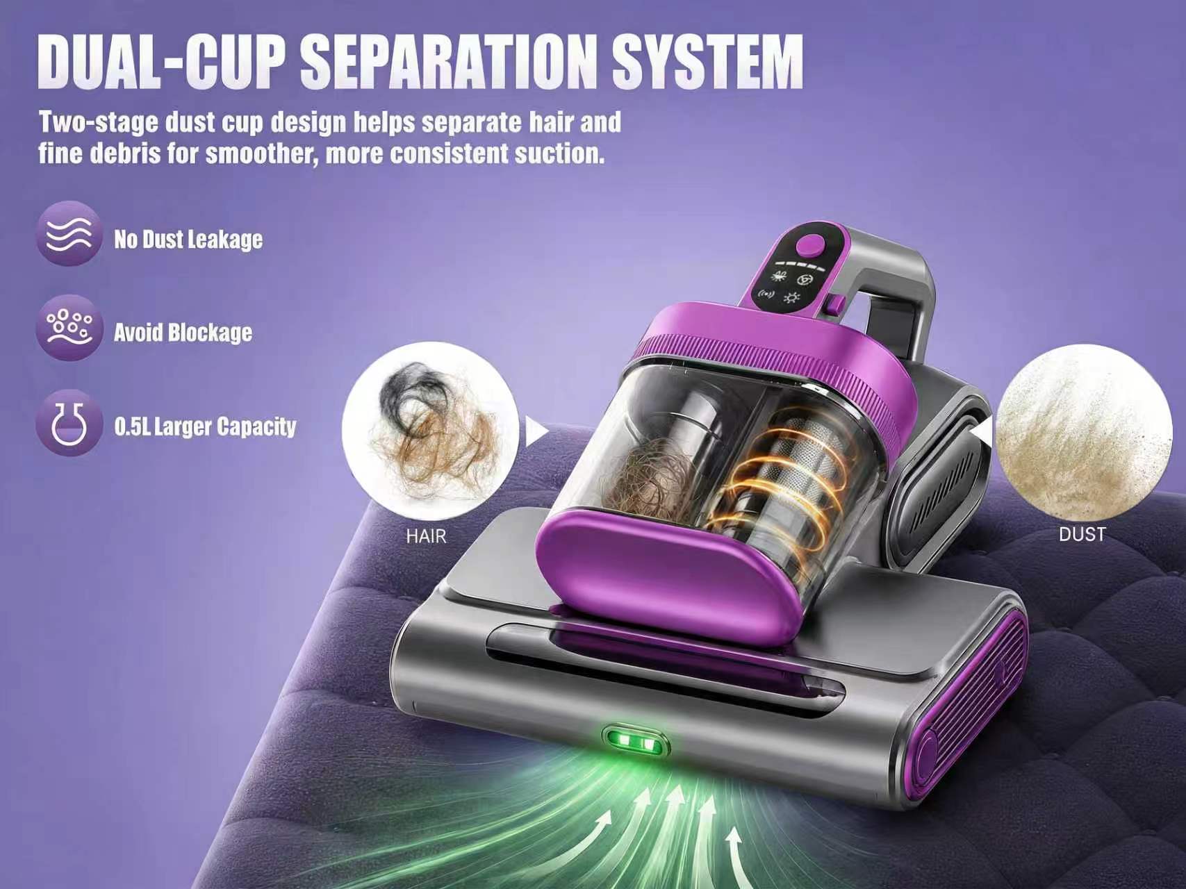 Cordless Mattress Vacuum Cleaner, 16Kpa Deep Clean Bed Vac with 80000 RPM Tapping, UV-C Light & Ultrasonic, Dual HEPA Dust Cup for Sofa, Crib and Pet Hair,sohochic