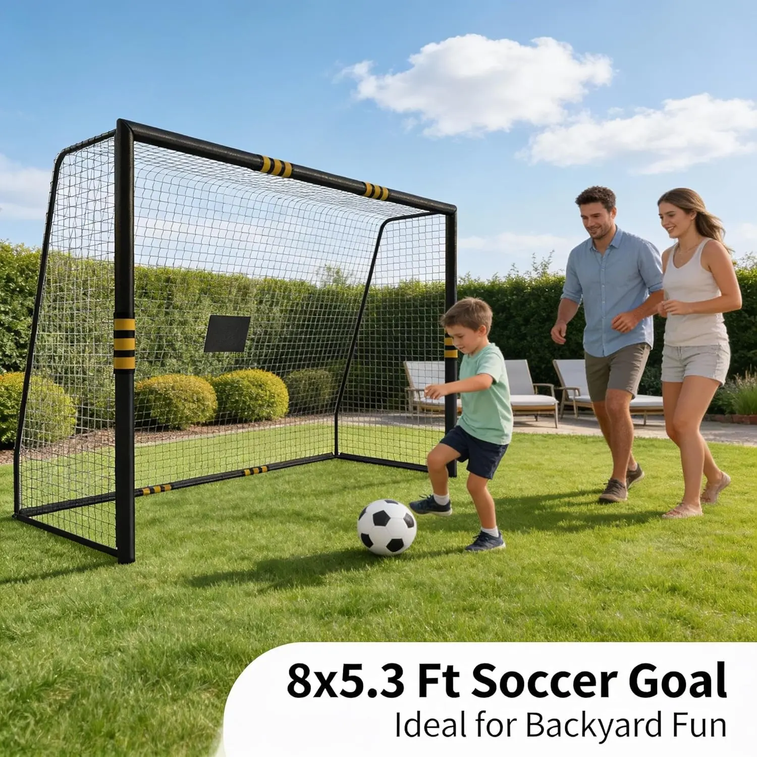 Portería de fútbol profesional: diseño resistente a la intemperie y con acolchado de espuma. Portería de fútbol para exteriores con red de malla cerrada para niños y adultos, pared de tiro de alta calidad para juegos recreativos y entrenamiento.