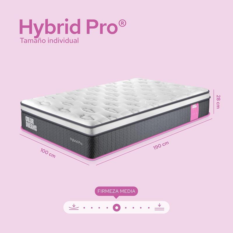 Colchón Color Dreams Pro Hybrid con Eurotop | Híbrido | 28 cm | Eurotop + Resortes ensacados + Espuma viscoelástica