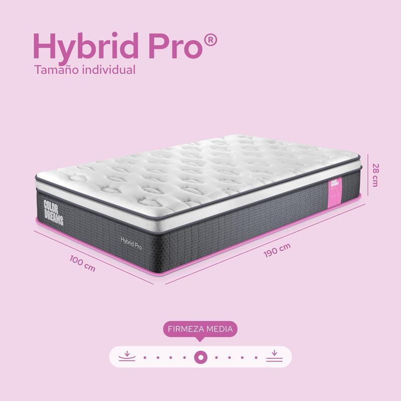 Colchón Color Dreams Pro Hybrid con Eurotop | Híbrido | 28 cm | Eurotop + Resortes ensacados + Espuma viscoelástica