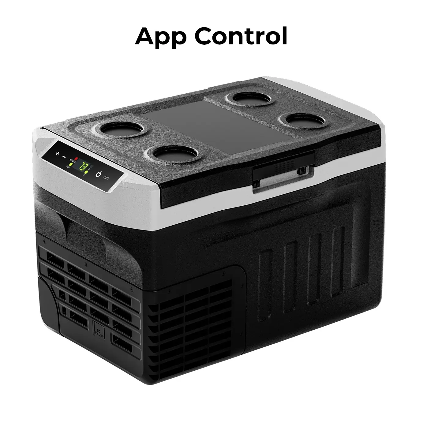 Refrigerador de 12 V compatible con alimentación de 12 V/24 V CC y 110-240 V CA. Modelo portátil con un rango de temperatura de -4 °F a 68 °F y una amplia zona de refrigeración. Ideal para autocaravanas, viajes, camiones y embarcaciones.