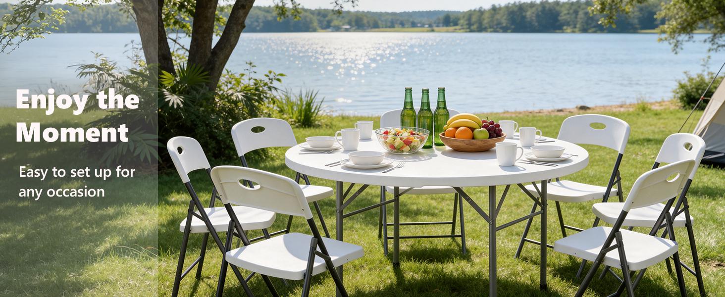 Heavy-Duty Plastic Folding Chair,heavy duty chairs, Ergonomic Back, Outdoor White Folding Chairs for Outside Indoor, Portable 350 lbs Capacity Heavy Duty Plastic Metal Foldable Chairs, Stackable & Portable, for Home, Party, Indoor & Outdoor Use
