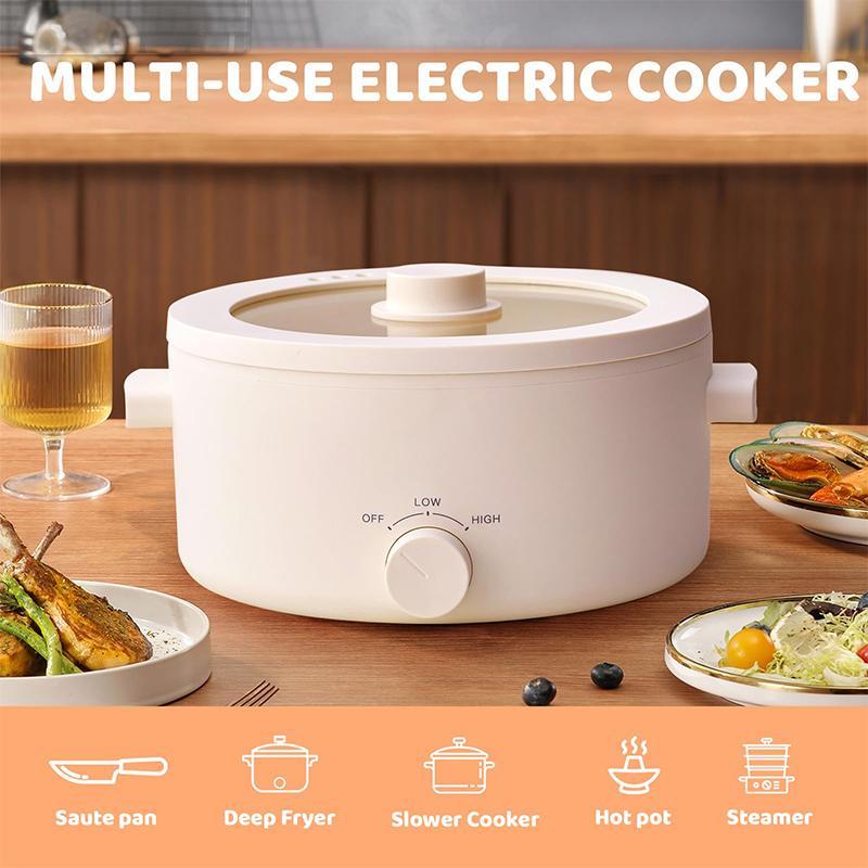 olayks Hot Pot Electric,2L Portable Electric Pot with Ceramic Non-stick Coating, Dual Power Multi-functional Romen Cooker for Steak, Pasta, Hot Pot, Ramen, Quick Heating and Overheat Protection Multi-Cooker Pressure Steamer,home essentials Steamboat Pot M