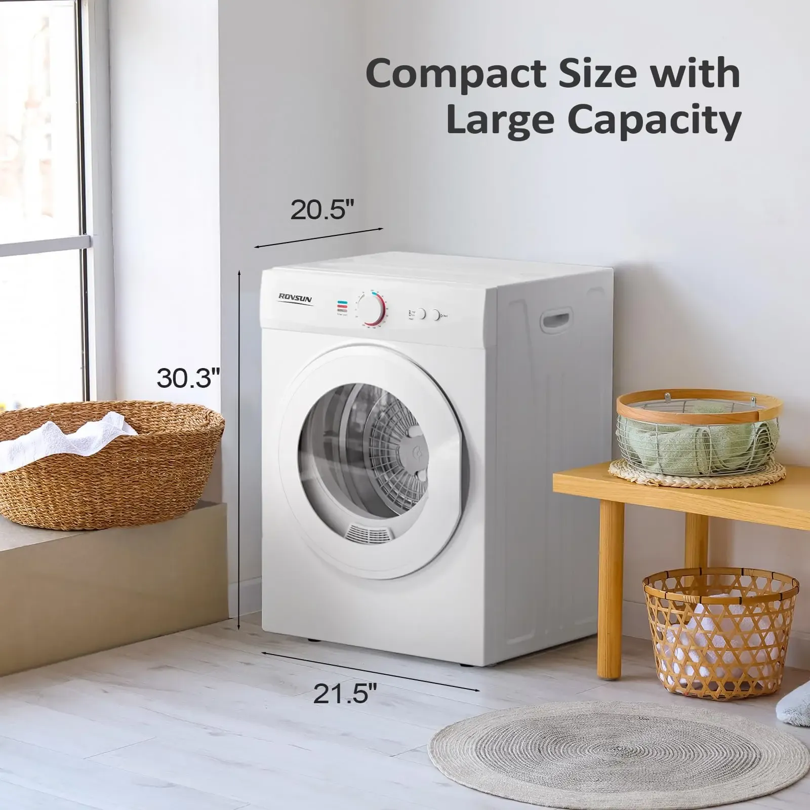 Secadora de ropa compacta de 2,6 pies cúbicos, 850 W