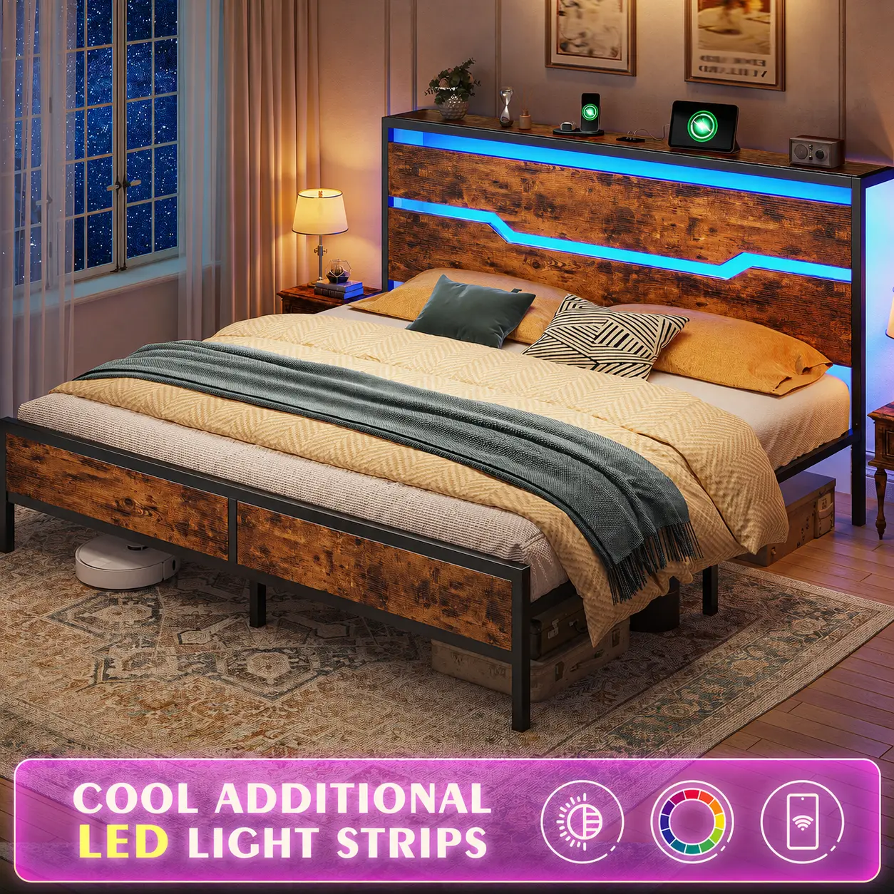 Estructura de cama LED con estación de carga