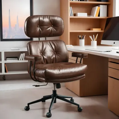 Silla de oficina de estilo moderno de mediados de siglo, de gran tamaño y con cojines gruesos