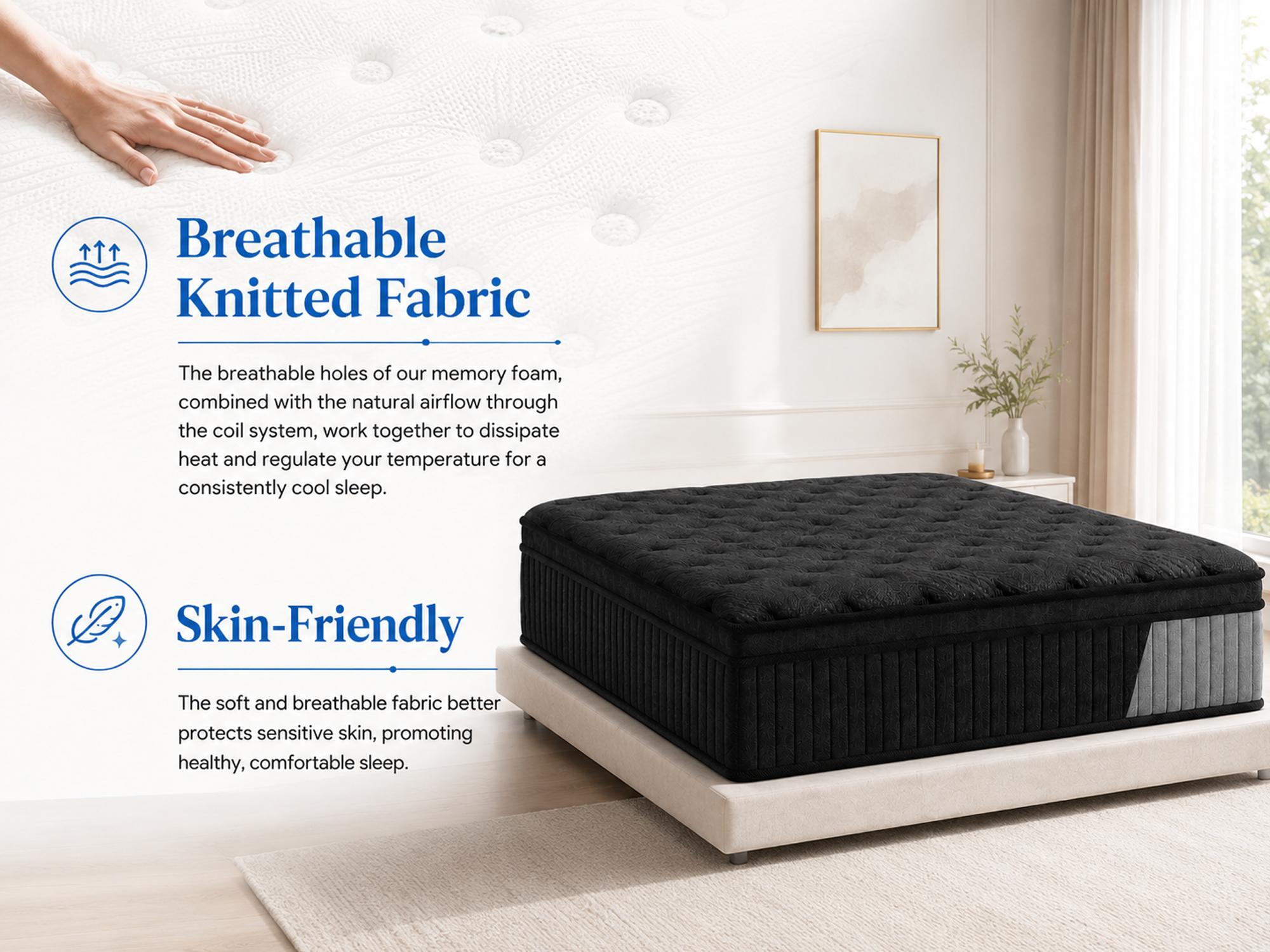 10/12/14 Inch Twin/Full//Queen/King , Fiberglass-Free Hybrid Mattress in a Box (Queen Size), Memory Foam & Pocket Spring, Pressure Relief, Motion Isolation, Zoned Back Support, Breathable Knit Cover, Soft Comfortable Black Mattress, Queen Size mattress