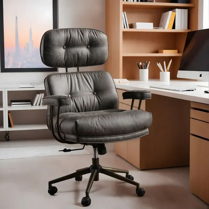 Silla de oficina de estilo moderno de mediados de siglo, de gran tamaño y con cojines gruesos