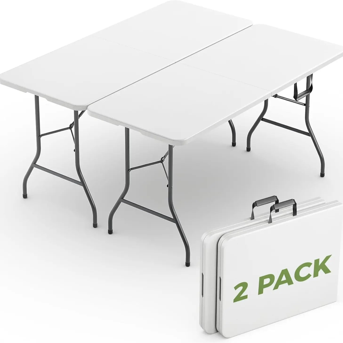 Mesa Plegable de 6 Pies, Paquete de 2/4, Mesa de Plástico Resistente con Asa de Transporte, Plegable por la Mitad con Patas de Acero, Portátil para Fiestas, Bodas, Banquetes, Camping y Picnics, Interior y Exterior, Blanca.