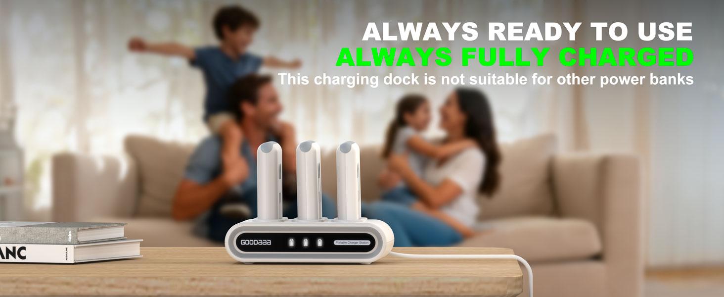 GOODaaa 3-Pack 10000mAh Mobile Power Banks with Charging Dock Station, Built-in Cables, Family Power Hub for Home, Travel, Adulting Gifts, Cool Tech Gadgets, Man Cave Gadgets for Phones & Electronics, Portable Charger,back to school,back to school haul