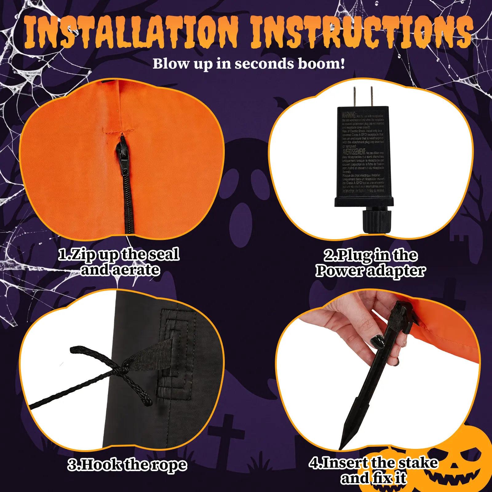 Figura inflable de 12 pies de la Parca con cabeza de calabaza espeluznante y 3 luces LED