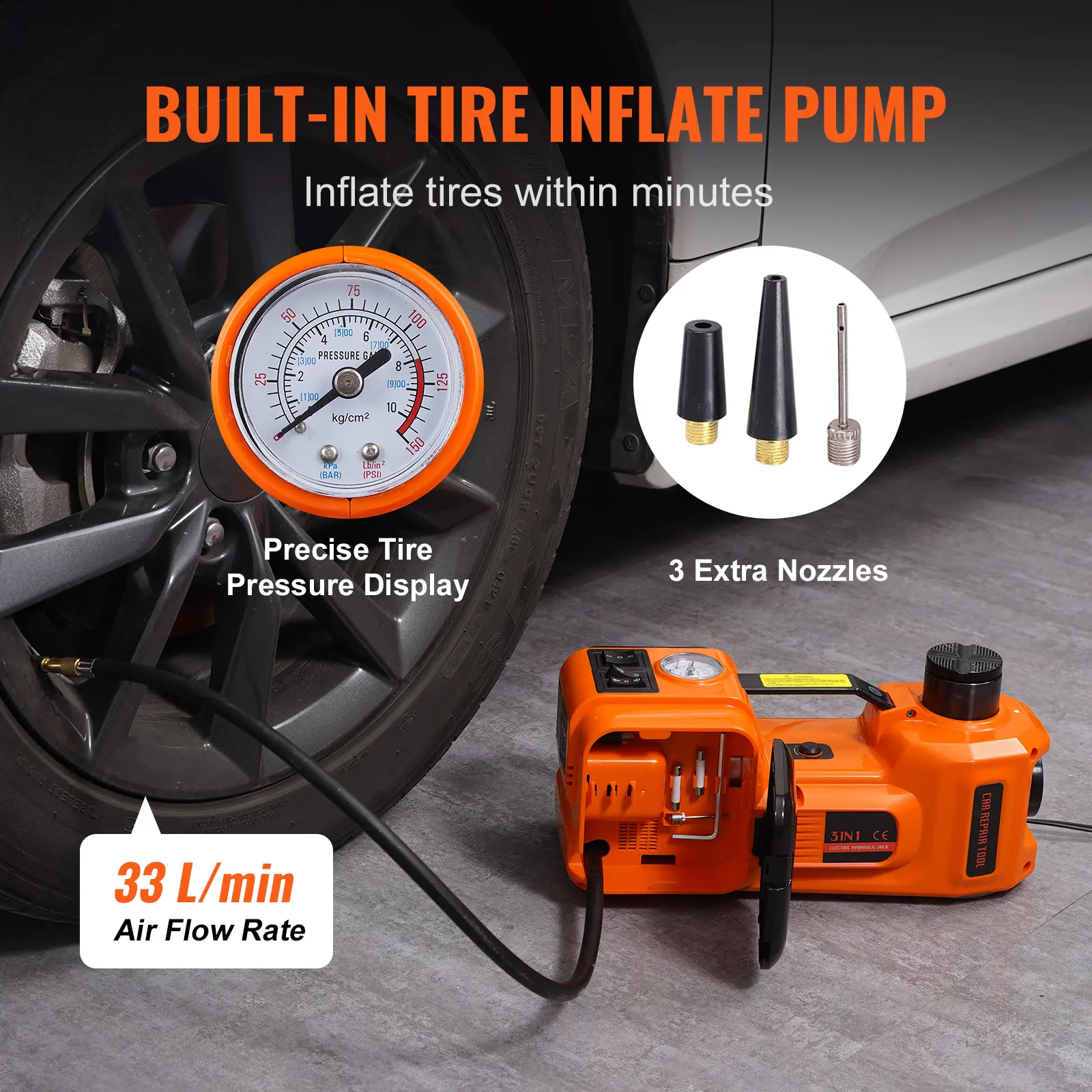 Gato hidráulico eléctrico para coche, 5 toneladas/11023 libras, gato hidráulico portátil con bomba de inflado integrada y luz LED, gato para SUV, MPV, sedán, camión, cambio de neumáticos, reparación de garaje