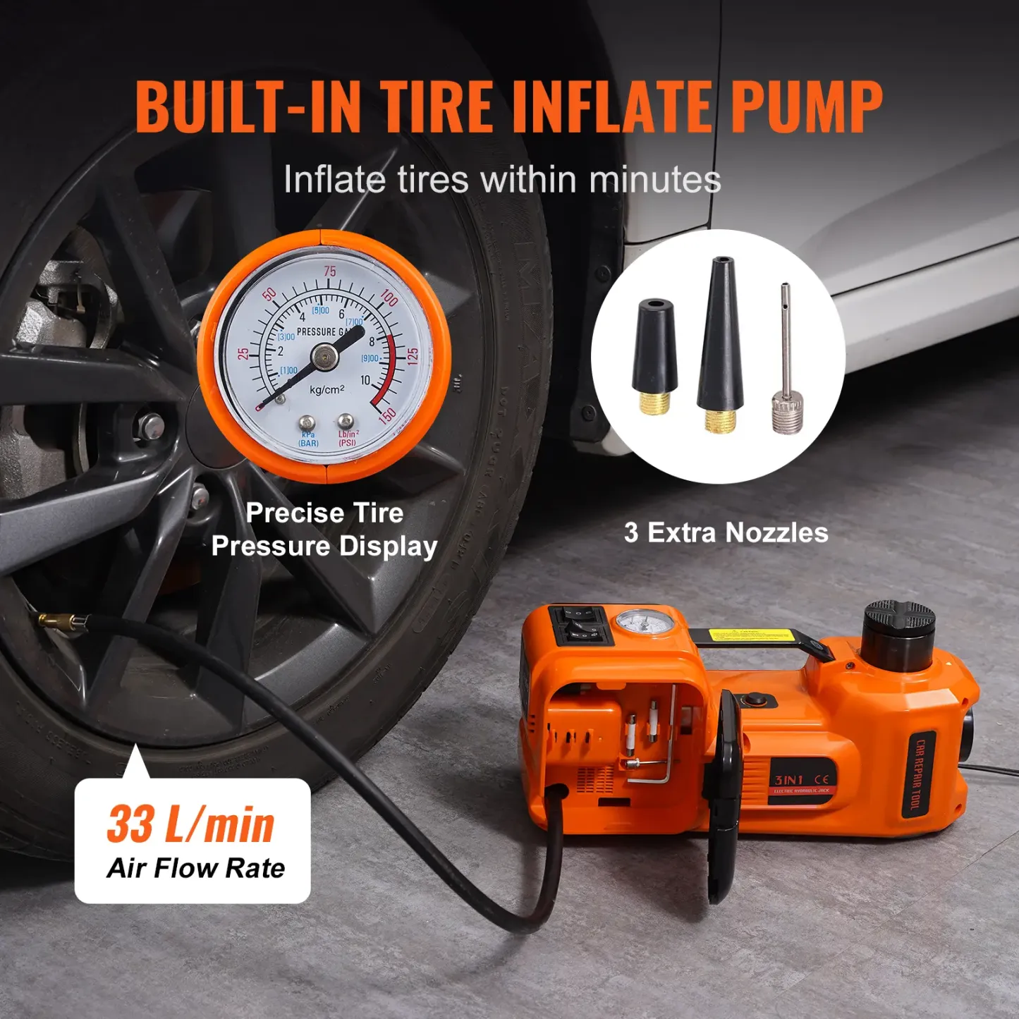 Gato hidráulico eléctrico para coche, 5 toneladas/11023 libras, gato hidráulico portátil con bomba de inflado integrada y luz LED, gato para SUV, MPV, sedán, camión, cambio de neumáticos, reparación de garaje