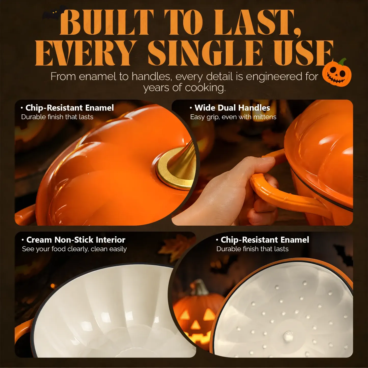 Olla Holandesa de Calabaza de Hierro Fundido Esmaltado con Tapa, Asa Dorada, Ideal para Sopas, Guisos y Estofados, Color Naranja, 5QT/7,5QT.