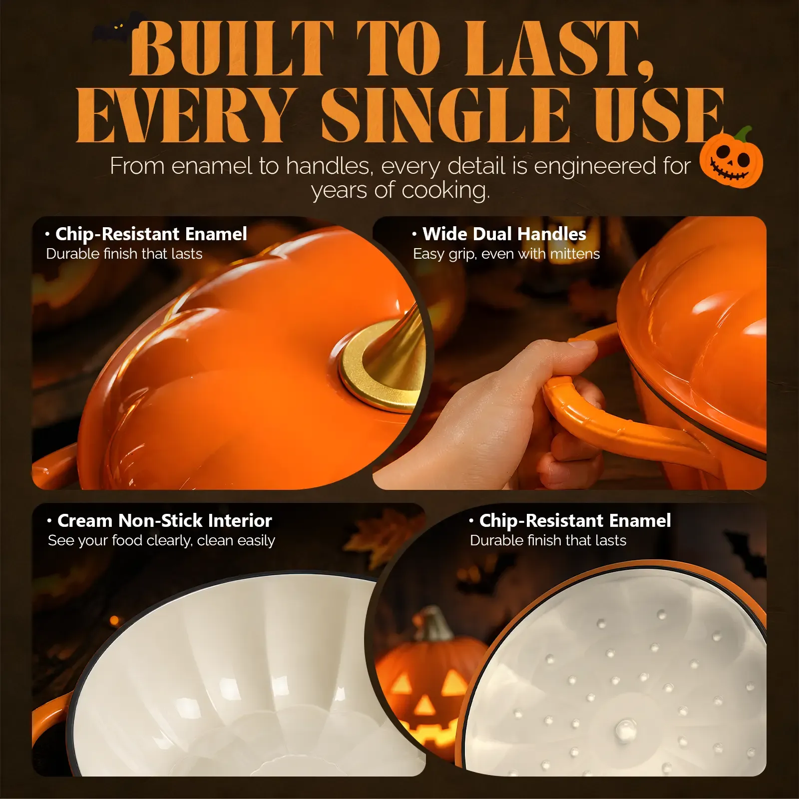 Olla Holandesa de Calabaza de Hierro Fundido Esmaltado con Tapa, Asa Dorada, Ideal para Sopas, Guisos y Estofados, Color Naranja, 5QT/7,5QT.