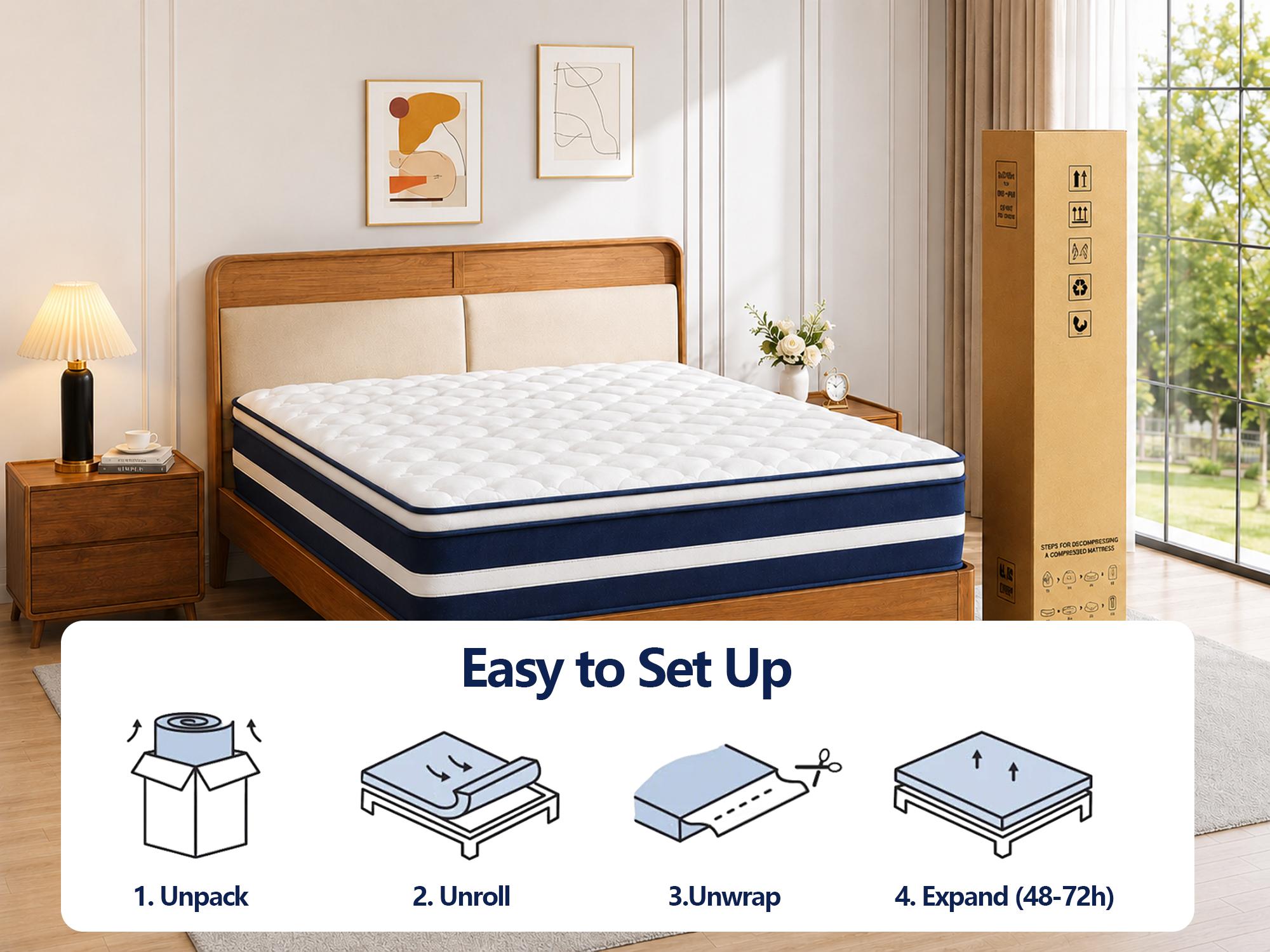10/12/14 Inch Twin/Full//Queen/King , Fiberglass-Free Hybrid Mattress in a Box (Queen Size), Memory Foam & Pocket Spring, Pressure Relief, Motion Isolation, Zoned Back Support, Breathable Knit Cover, Soft Comfortable Black Mattress, Queen Size mattress