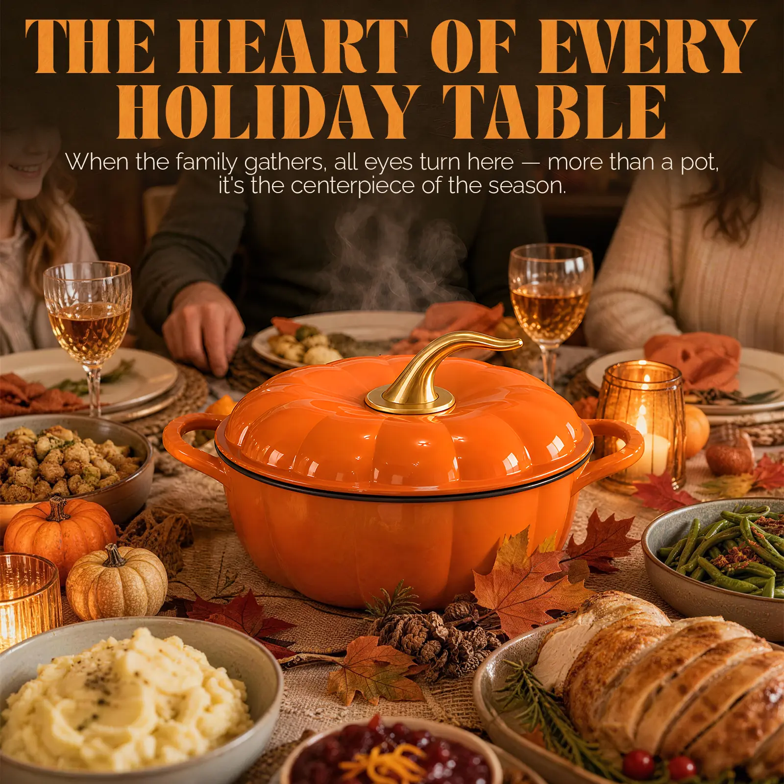 Olla Holandesa de Calabaza de Hierro Fundido Esmaltado con Tapa, Asa Dorada, Ideal para Sopas, Guisos y Estofados, Color Naranja, 5QT/7,5QT.