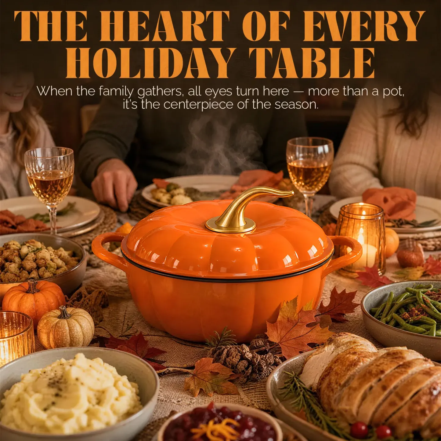 Olla Holandesa de Calabaza de Hierro Fundido Esmaltado con Tapa, Asa Dorada, Ideal para Sopas, Guisos y Estofados, Color Naranja, 5QT/7,5QT.
