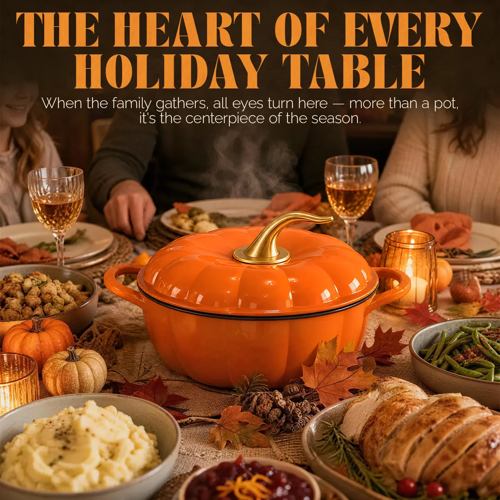 Olla Holandesa de Calabaza de Hierro Fundido Esmaltado con Tapa, Asa Dorada, Ideal para Sopas, Guisos y Estofados, Color Naranja, 5QT/7,5QT.