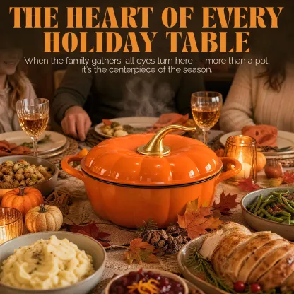 Olla Holandesa de Calabaza de Hierro Fundido Esmaltado con Tapa, Asa Dorada, Ideal para Sopas, Guisos y Estofados, Color Naranja, 5QT/7,5QT.
