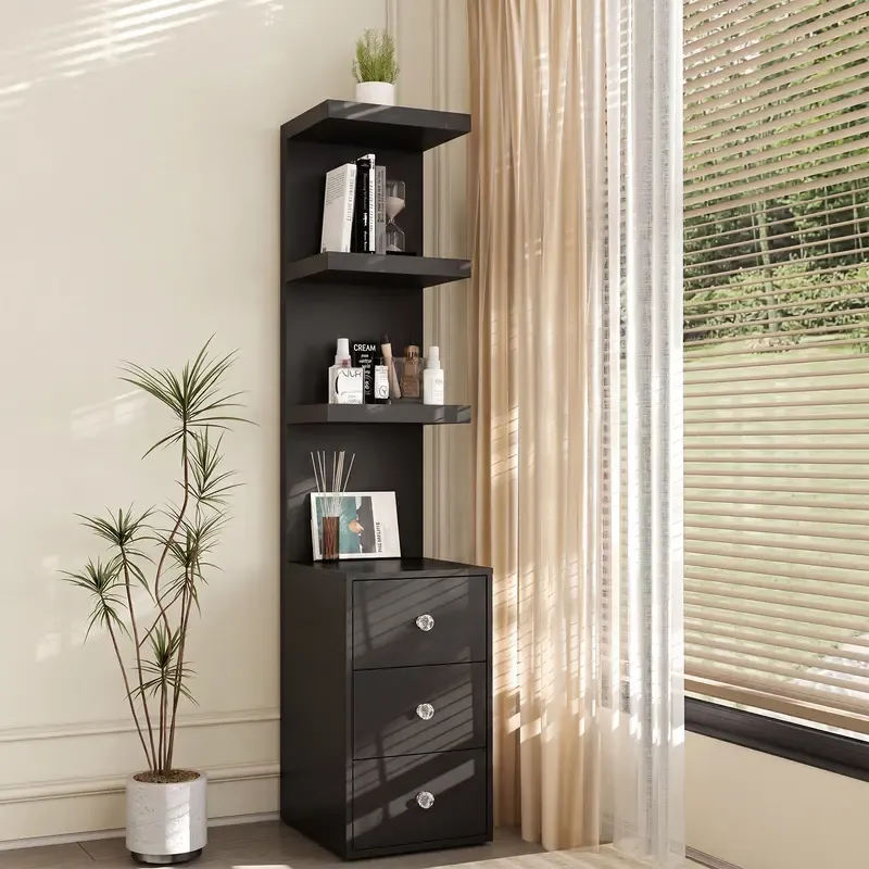 Mesita de noche moderna de 3 niveles con 3 cajones y luz LED para dormitorio o tocador