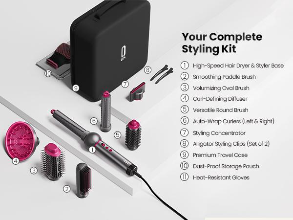 7-in-1 High-Speed Negative Ion Hot Air Styler & Blow Dryer Brush Set - Detachable Heads, Automatic Curler for Curly Hair, Straightening, Volumizing, Anti-Frizz, US Plug, Holiday Gift for All Hair Types