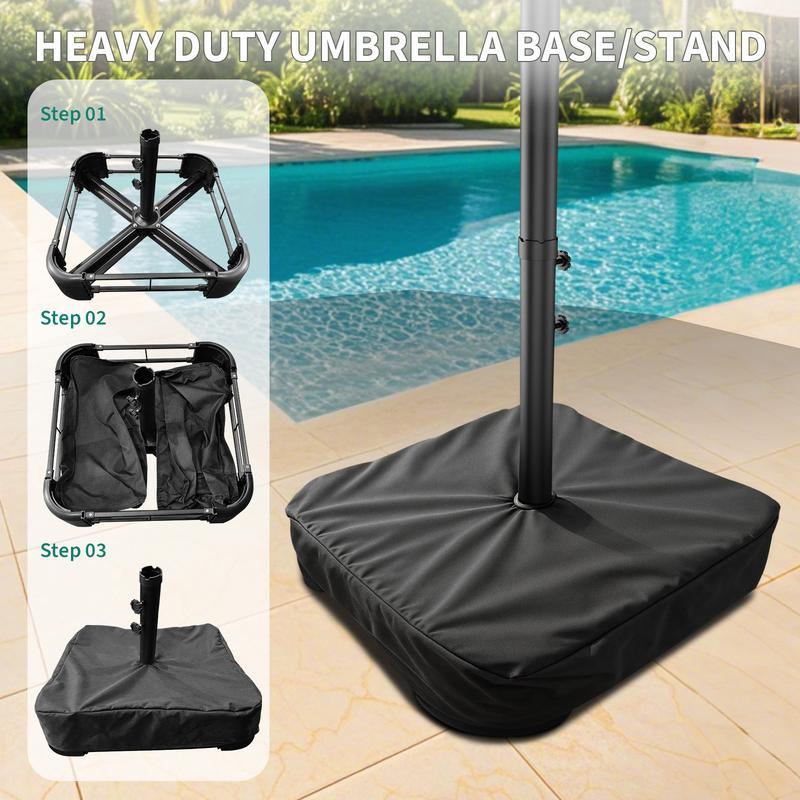 [SummerVibes] Sombrilla grande para exteriores Garvee de 15 pies (4,5 m) con base – Opción de luz LED, diseño de doble cara, manivela, resistente al agua; incluye base lastrada y saco de arena; capacidad para 10 personas; ideal para piscina, jardín, céspe