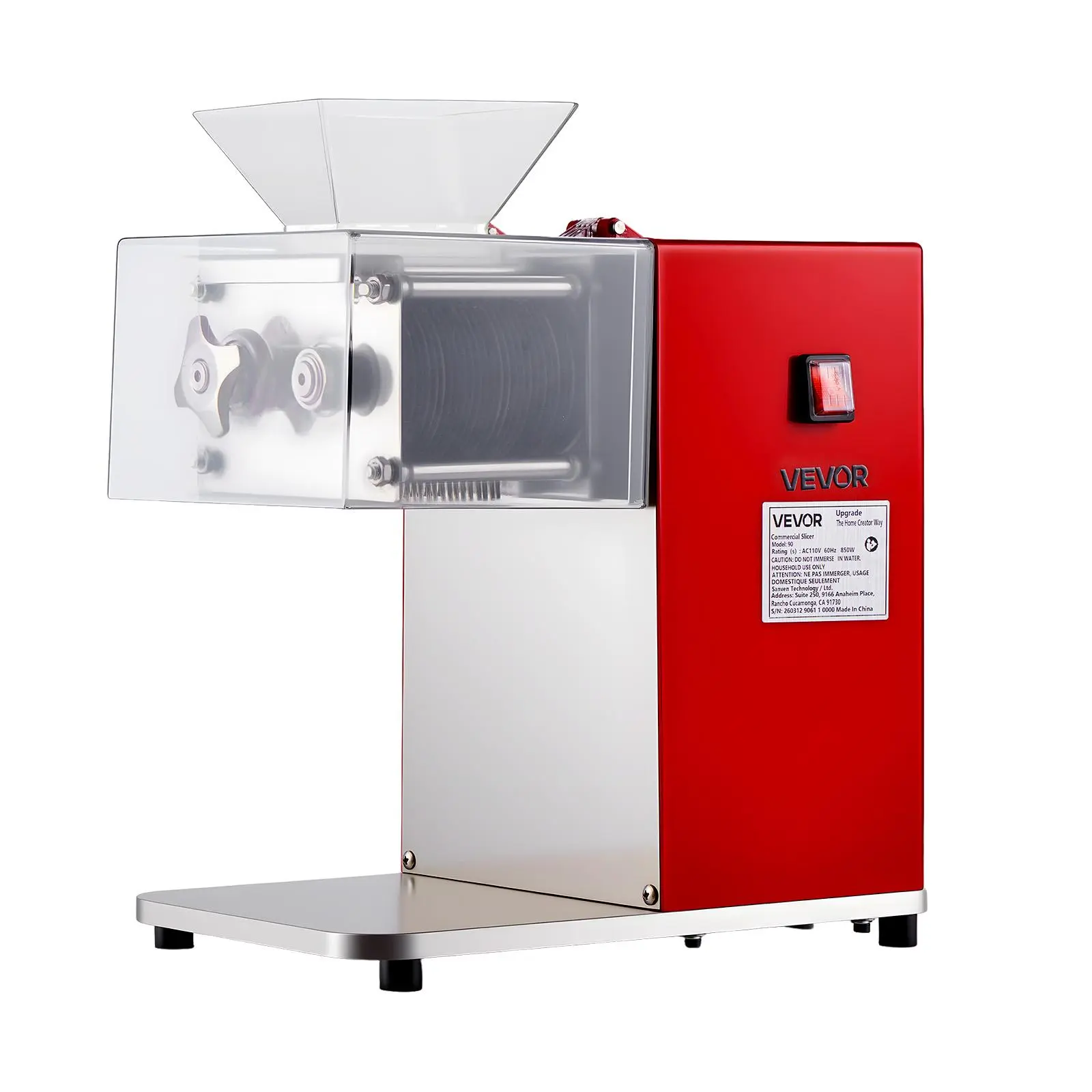 Máquina Cortadora de Carne, Cortadora Eléctrica Comercial de 850 W, Cuchilla de Acero Inoxidable de 3,5 mm, Base Ligera, Estable y Antideslizante, Encendido/Apagado con un Toque, Fácil de Mantener, Ideal para Carne sin Hueso y Verduras Blandas.