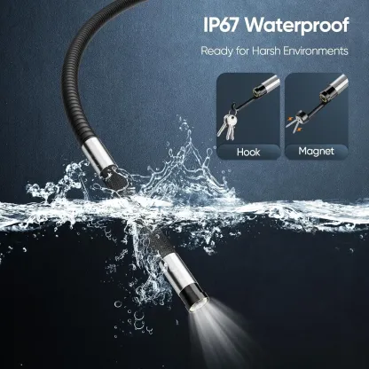 Endoscopio bidireccional con cámara (0,33"/0,23"/0,15") y luz; boroscopio flexible, impermeable y giratorio; cámara articulada tipo serpiente para inspección de automóviles, mecánica, paredes, vehículos, desagües y proyectos de mejoras del hogar.