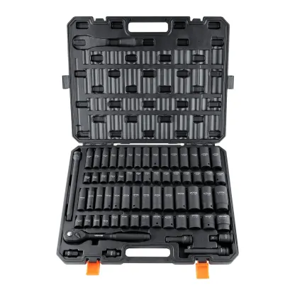 **Juego de Vasos de Impacto de 1/2" de 65 Piezas con Acero Cr-V, Vasos SAE y Métricos de 6 Puntas, Estuche de Almacenamiento para Reparación de Autos.**