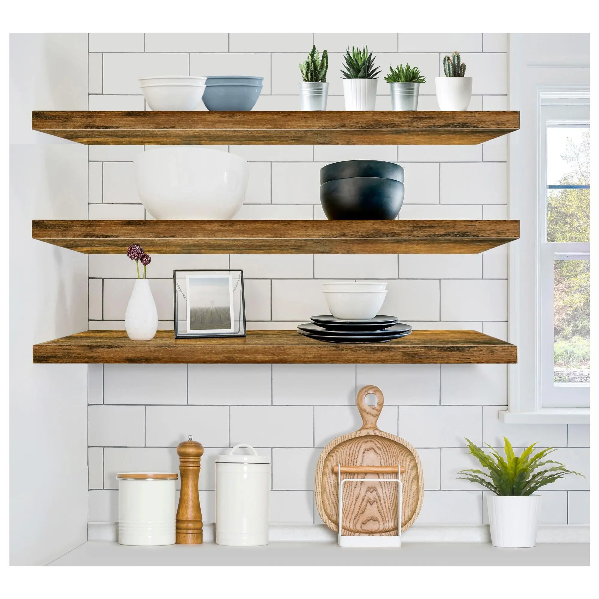 Estantes flotantes Sorbus, paquete de 3, decoración de pared larga