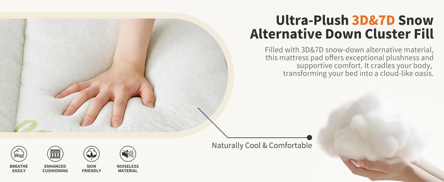 400g Bamboo Fiber Mattress Topper &ndash; Ultra Soft, Breathable & Cooling, Perfect for Back, Side & Stomach Sleepers