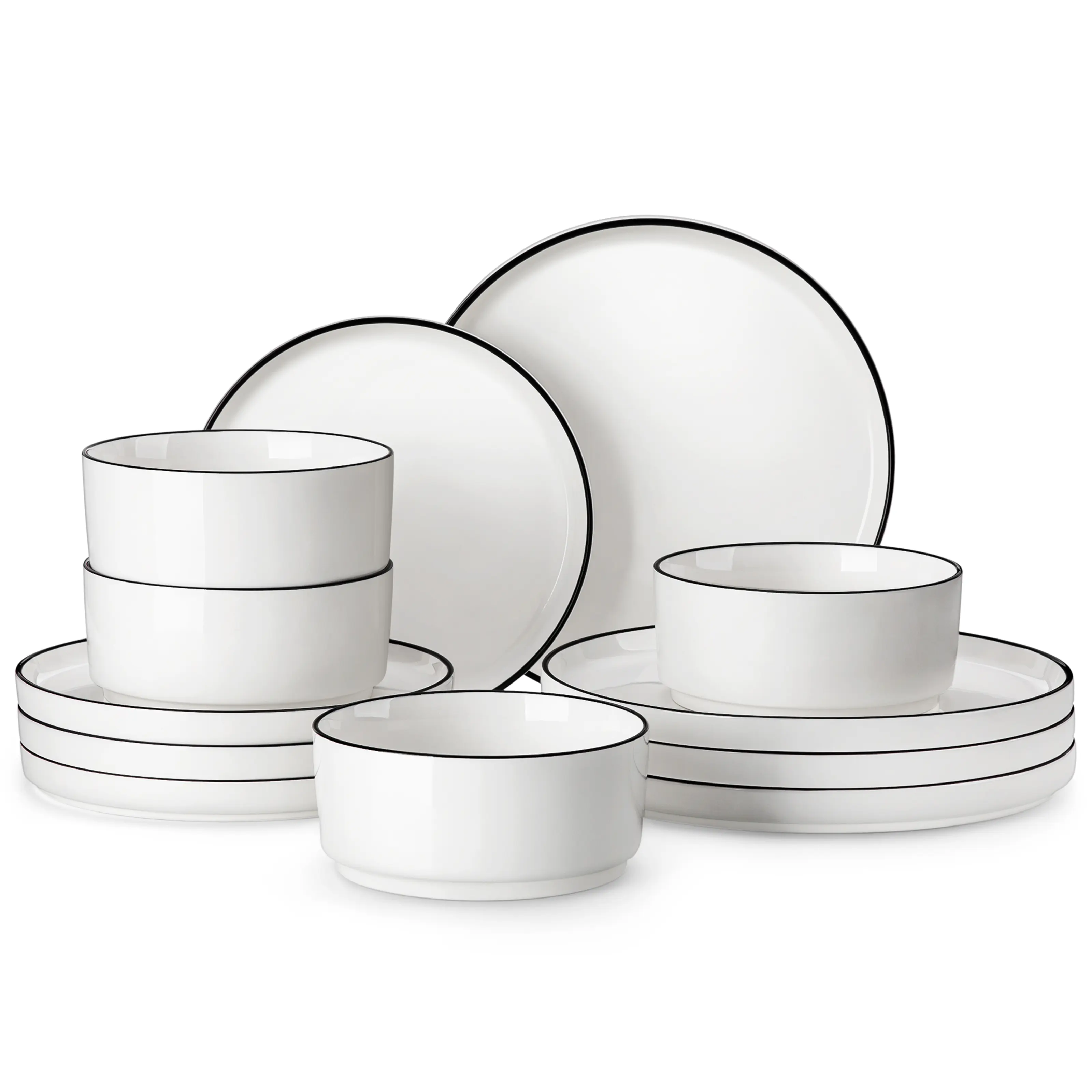 Juego de vajilla de porcelana: servicio de vajilla de cerámica para 4 o 6 personas; incluye platos, cuencos y platos para pasta resistentes a los golpes, aptos para microondas y lavavajillas.