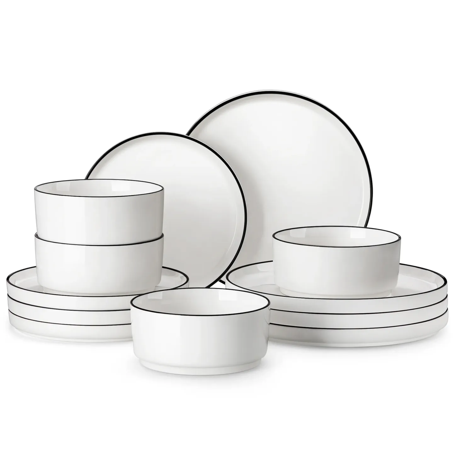 Juego de vajilla de porcelana: servicio de vajilla de cerámica para 4 o 6 personas; incluye platos, cuencos y platos para pasta resistentes a los golpes, aptos para microondas y lavavajillas.