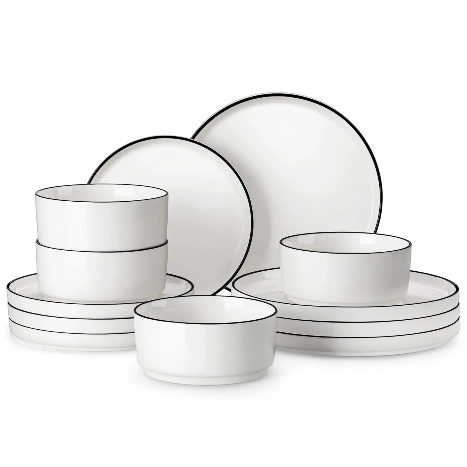 Juego de vajilla de porcelana: servicio de vajilla de cerámica para 4 o 6 personas; incluye platos, cuencos y platos para pasta resistentes a los golpes, aptos para microondas y lavavajillas.