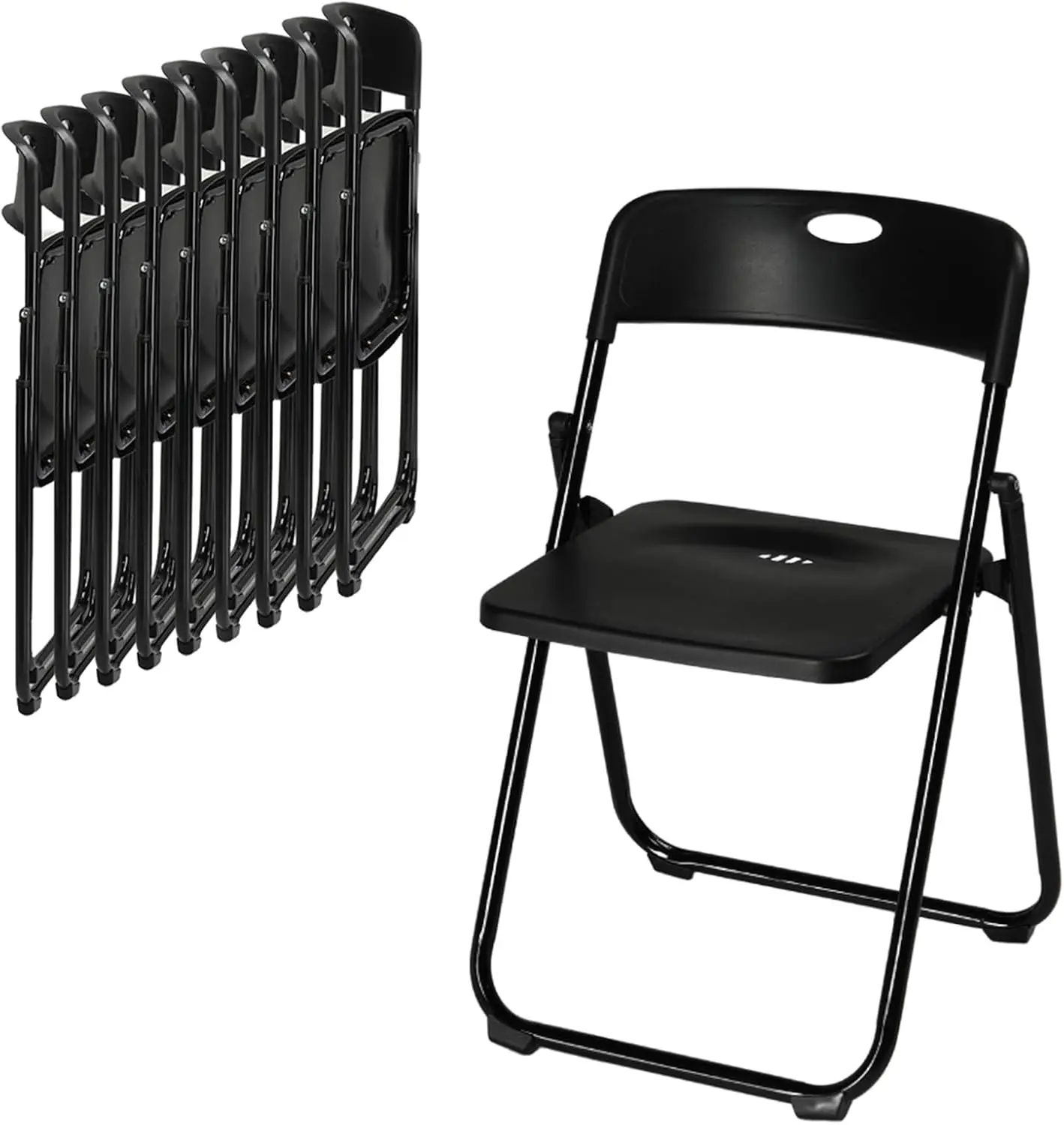 Juego de 10 sillas plegables de plástico ligero (capacidad de 300 libras) con estructura metálica reforzada; fáciles de plegar y almacenar, aptas para uso en interiores y exteriores (bodas, fiestas, salas de reuniones, patios y jardines). Disponibles en s