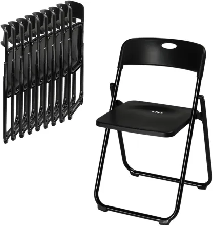 Juego de 10 sillas plegables de plástico ligero (capacidad de 300 libras) con estructura metálica reforzada; fáciles de plegar y almacenar, aptas para uso en interiores y exteriores (bodas, fiestas, salas de reuniones, patios y jardines). Disponibles en s