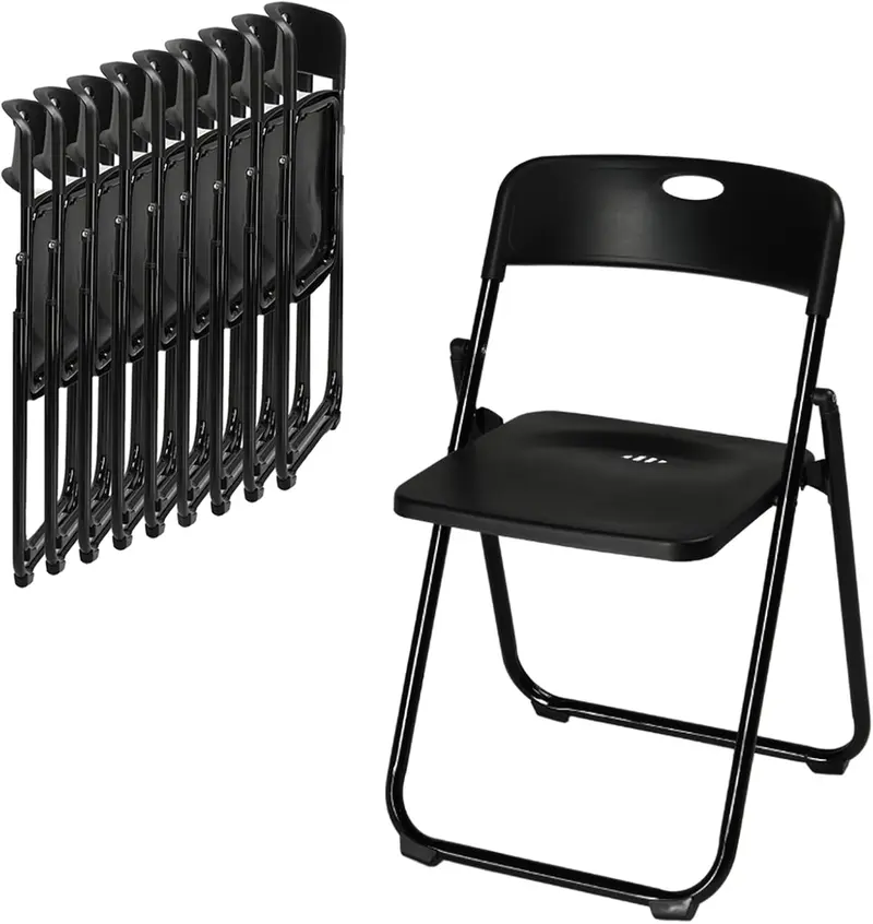 Juego de 10 sillas plegables de plástico ligero (capacidad de 300 libras) con estructura metálica reforzada; fáciles de plegar y almacenar, aptas para uso en interiores y exteriores (bodas, fiestas, salas de reuniones, patios y jardines). Disponibles en s