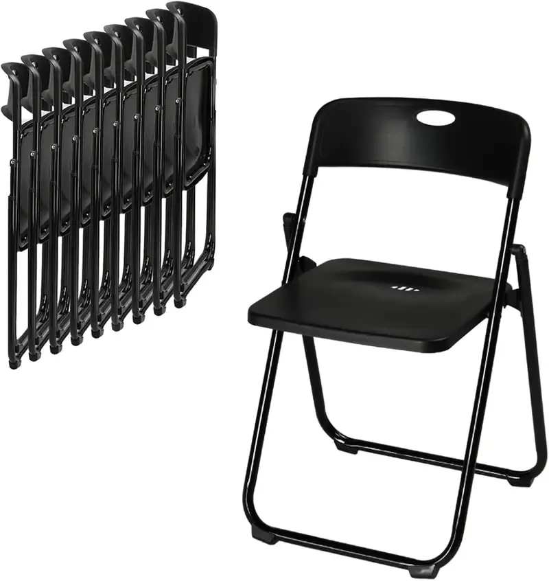 Juego de 10 sillas plegables de plástico ligero (capacidad de 300 libras) con estructura metálica reforzada; fáciles de plegar y almacenar, aptas para uso en interiores y exteriores (bodas, fiestas, salas de reuniones, patios y jardines). Disponibles en s