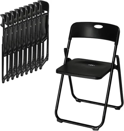 Juego de 10 sillas plegables de plástico ligero (capacidad de 300 libras) con estructura metálica reforzada; fáciles de plegar y almacenar, aptas para uso en interiores y exteriores (bodas, fiestas, salas de reuniones, patios y jardines). Disponibles en s