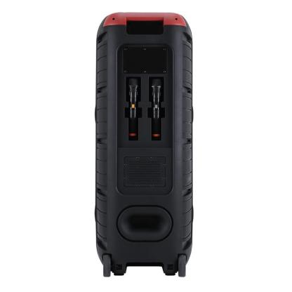 Sistema de altavoces para karaoke con doble woofer de 15 pulgadas — Altavoz portátil tipo "Party Box" con 2 micrófonos, Bluetooth inalámbrico, sonido estéreo, batería recargable, control remoto e iluminación LED.