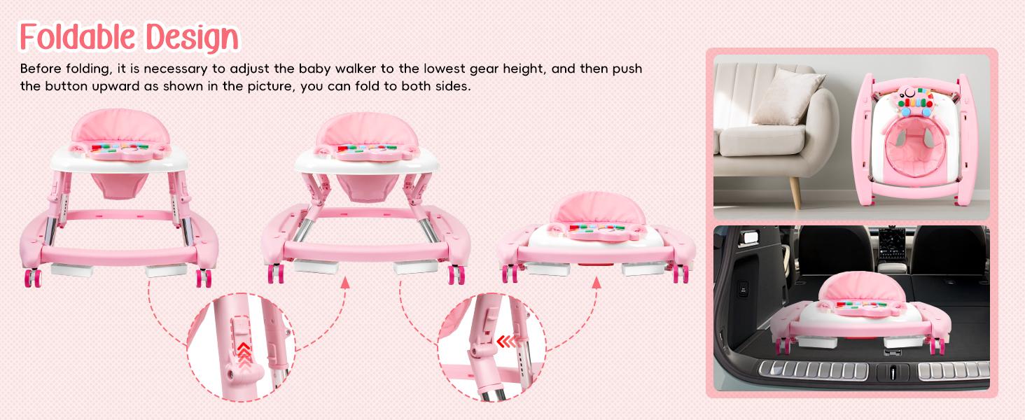 Unisex Plastic Baby Walker for 6-18 Months Infants, 5-in-1 Safety Tested Foldable Walker with 5 Adjustable Heights, Bouncer, Music, Feeding Tray, Removable Footrest, Portable Smart Activity Stepper for Boys & Girls,sohochic, Multi-Mode